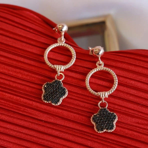 Zirkon Taşlı Rose Gold Kaplama Gümüş Çiçek Küpe - Resim 2