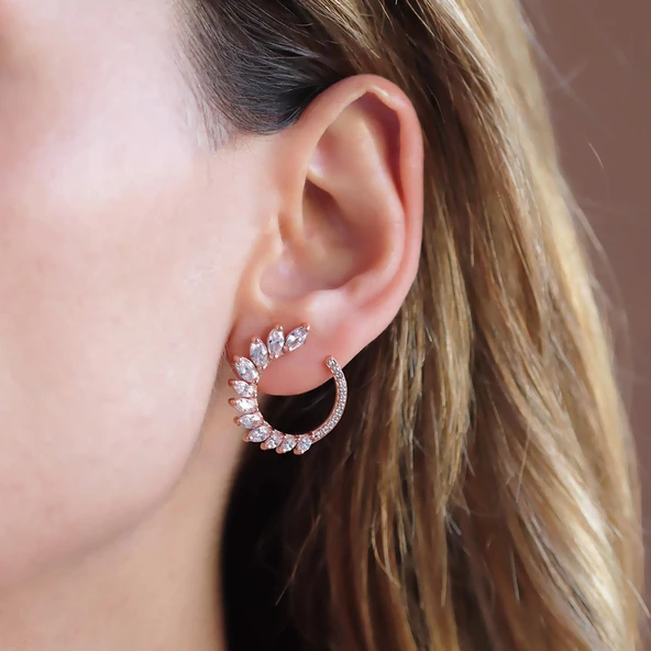 Damla Tasarım Rose Gold Kaplama Gümüş Küpe ürün görseli 1