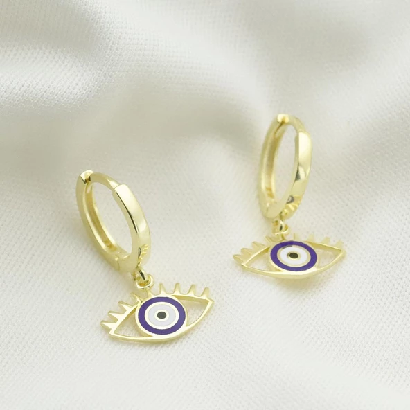 Mine İşli Gold Kaplama Göz Modeli Gümüş Küpe - Resim 2