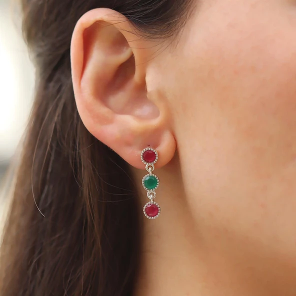 Turmalin Taşlı Su Yolu Otantik Gümüş Küpe - Resim 5