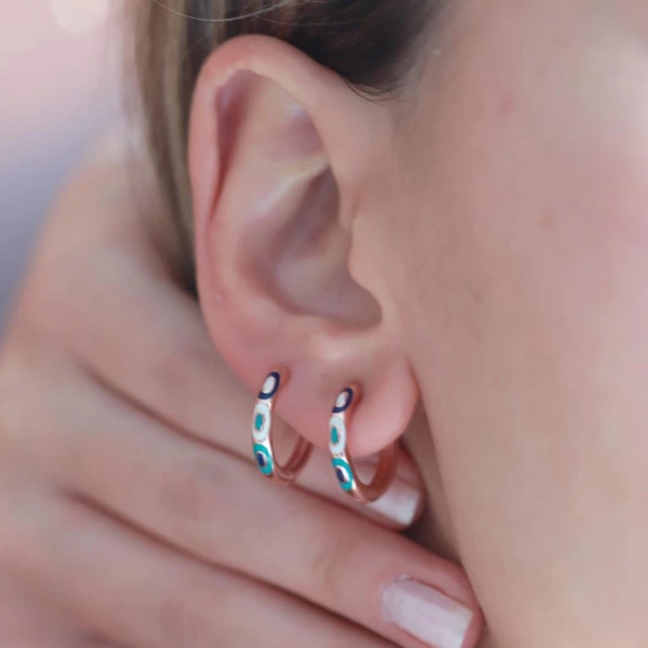 Fortuna Modeli Rose Gold Kaplama Halka Gümüş Küpe - Resim 2