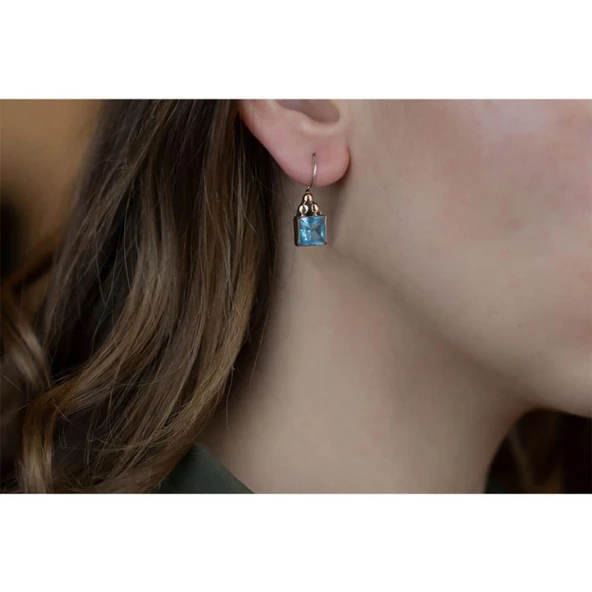 Aquamarine Taşlı Gümüş Otantik Küpe - Resim 2