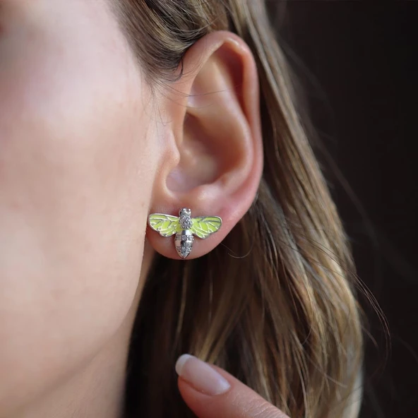 Mine İşli Arı Gümüş Küpe - Resim 3