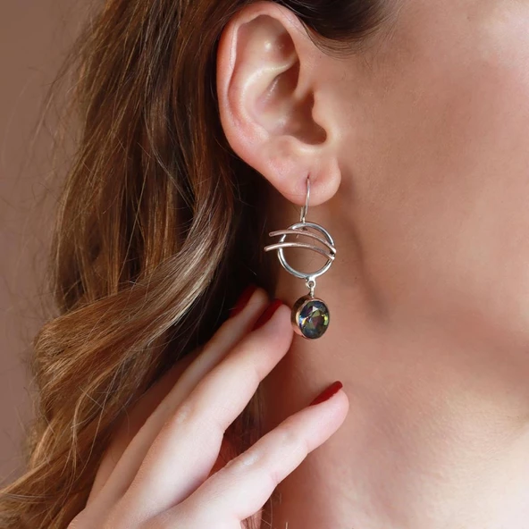 Mistik Topaz Taşlı El İşi Otantık 925 Ayar Gümüş Küpe ürün görseli 1