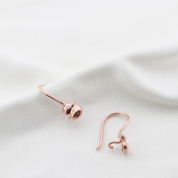 Ördek Figürlü Rose Gold Kaplama Zirkon Taşlı Çocuk Küpesi - Resim 2