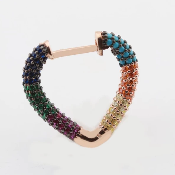 3 Boyutlu Renkli Zirkon Taşlı Kalp Gümüş Küpe - Resim 2