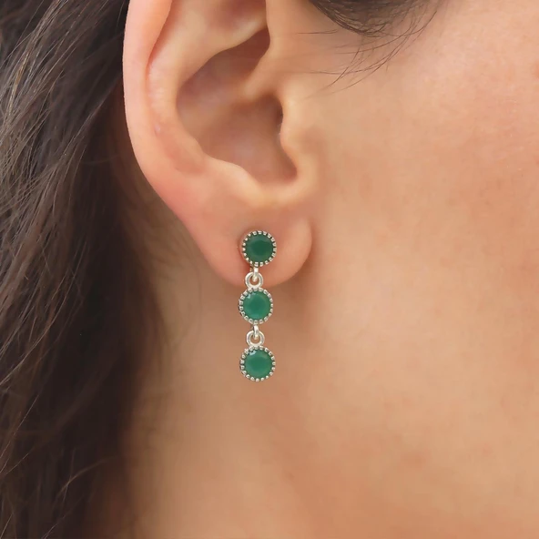 Kök Zümrüt Taşlı Otantik Gümüş Küpe - Resim 4