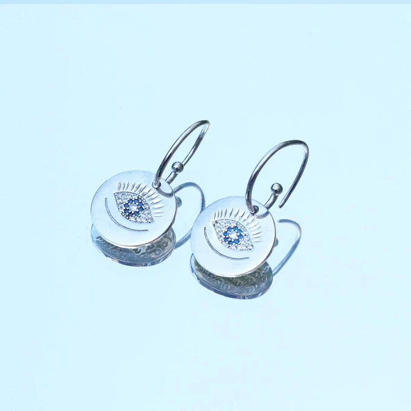 Apm Modeli Zirkon Taşlı Göz Gümüş Küpe - Resim 4