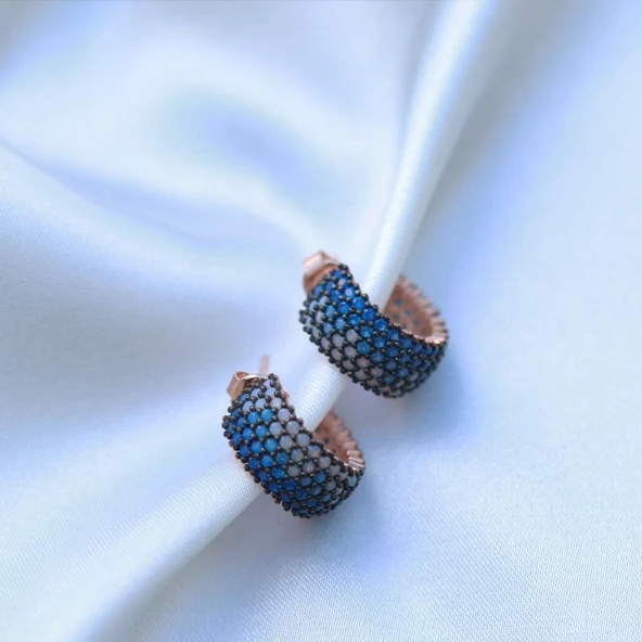 Nano Taşlı Rose Gold Kaplama 5 Sıra Tamtur Gümüş Küpe - 3