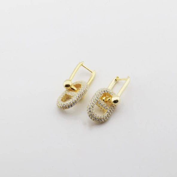 Zirkon Taşlı Gold Kaplama Düğme Gümüş Küpe ürün görseli 1