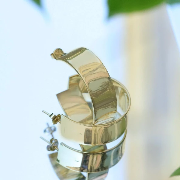 Gold Kaplama Gümüş Halka Küpe - Resim 4