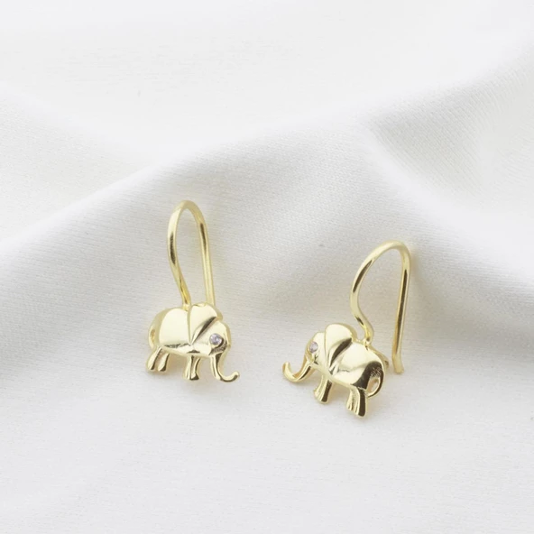 Zirkon Taşlı Fil Figürlü Gold Kaplama Gümüş Çocuk Küpesi ürün görseli 1