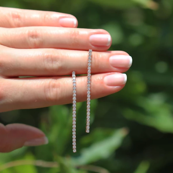 Zirkon Taşlı Su Yolu Gümüş Küpe - Resim 3