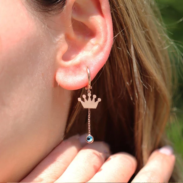 Kral Tacı Rose Gold Kaplama Gümüş Küpe - Resim 2