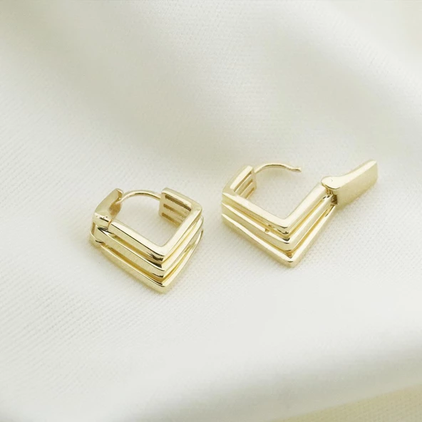 Gold Kaplama Katlı Gümüş Halka Küpe - Resim 4