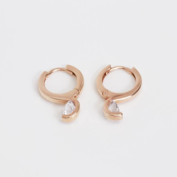 Zirkon Tek Taş Rose Gold Kaplama Gümüş Küpe - Resim 3