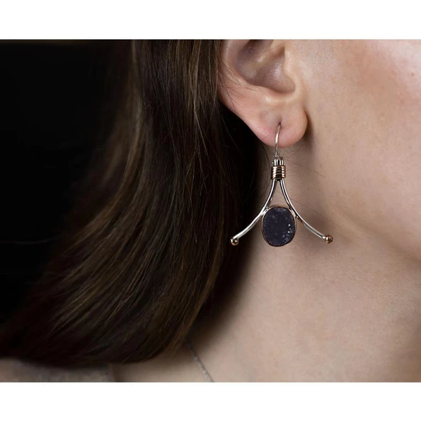 Ametist Taşlı Gümüş Otantik El İşi Küpe - Resim 2