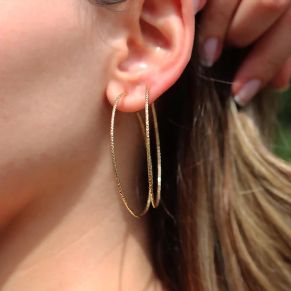 Gold Kaplama Gümüş Halka Küpe - Resim 2