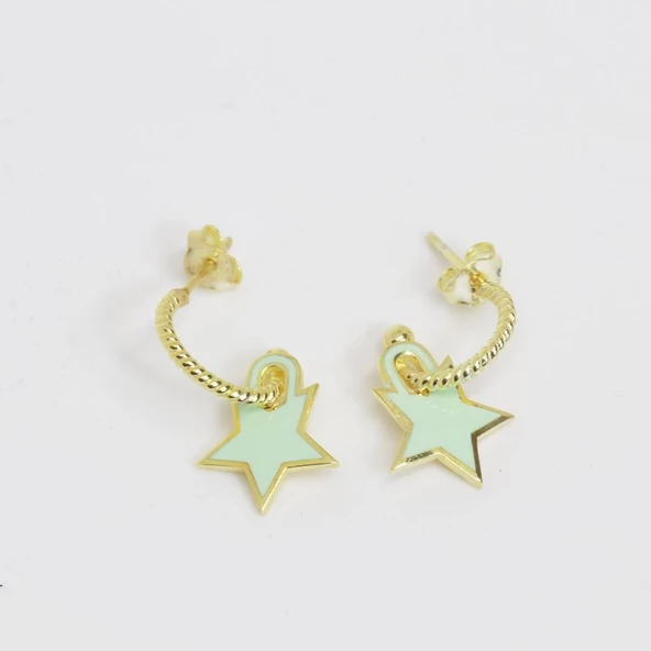 Mine İşli Gold Kaplama Yıldız Gümüş Küpe - Resim 3