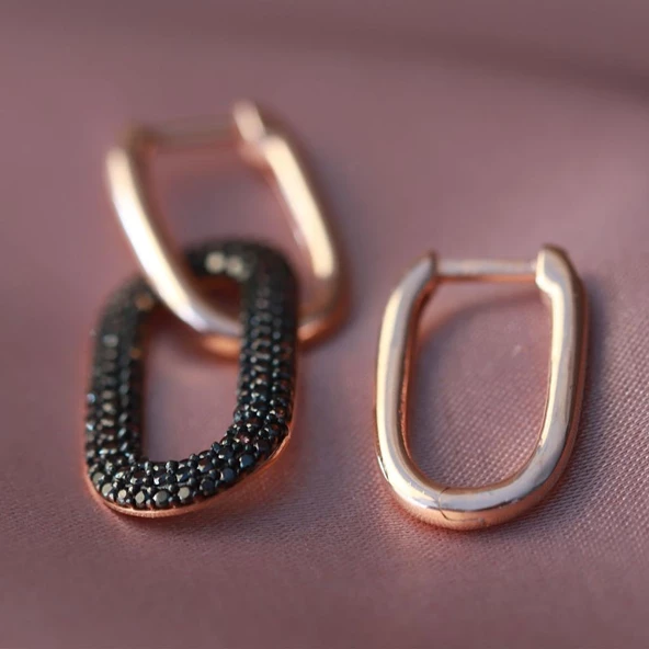 Apm Monaco Modeli Siyah Zirkon Taşlı Rose Gold Kaplama Gümüş Küpe ürün görseli 1