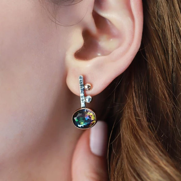 Mistik Topaz Taşlı El İşi Otantik Gümüş Küpe ürün görseli 1