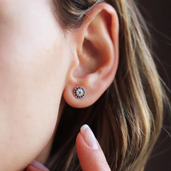 Nazar Boncuklu Rose Gold Kaplama Gümüş Nokta Küpe ürün görseli 1