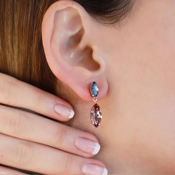 Swarovski Mavisi Mekik Model Rose Gold Kaplama Gümüş Küpe - Resim 4