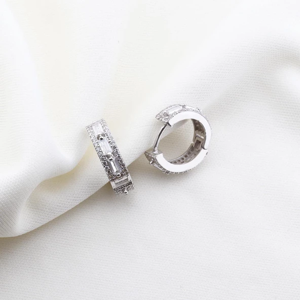 Baget Kesim Starlight Diamond Gümüş Halka Küpe - Resim 5