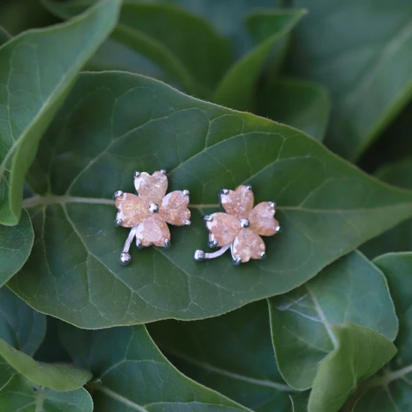 Sarı Zirkon Taşlı Yonca Gümüş Küpe ürün görseli 1