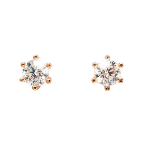 Sky Diamond Rose Altın Kaplama Tektaş Montür Vidalı Küpe