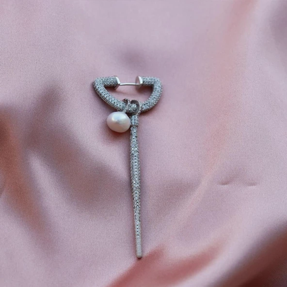 Tasarım Model İncili Gümüş Küpe - 3