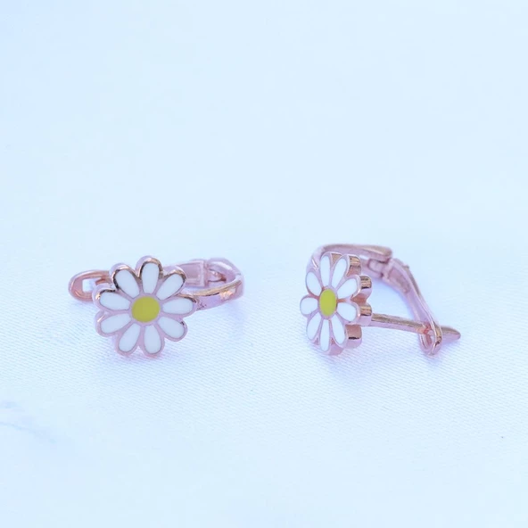 Mine İşli Papatya Rose Gold Kaplama Gümüş Çocuk Küpesi