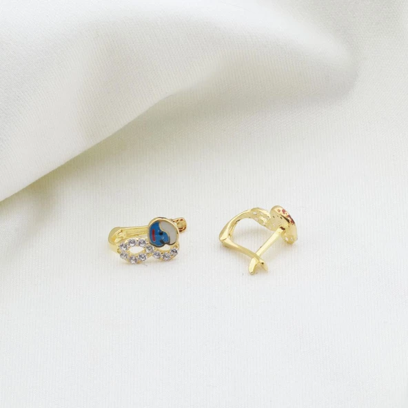 Şirinli Sonsuzluk Zirkon Taşlı ve Gold Kaplama Gümüş Çocuk Küpesi ürün görseli 1