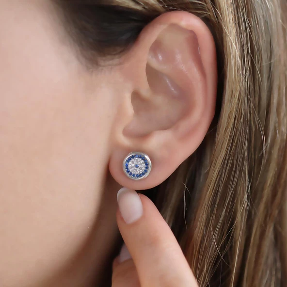 Nazar  Boncuklu Zirkon Taşlı Gümüş Küpe ürün görseli 1