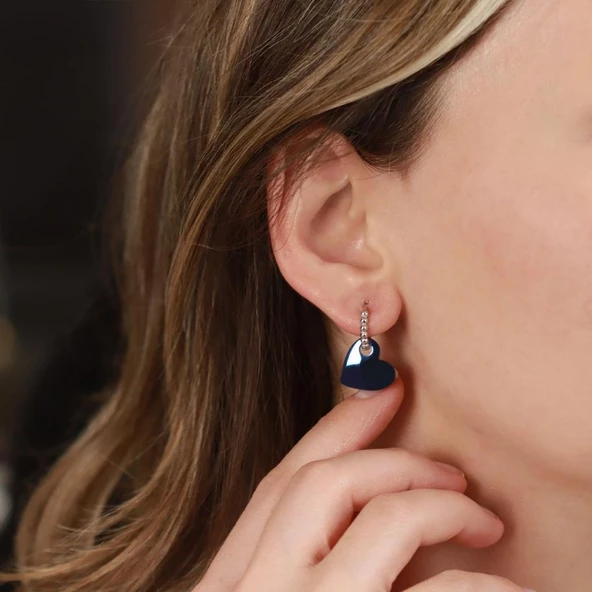 Kalp Figürlü Mavi Metalik Gümüş Küpe - 3