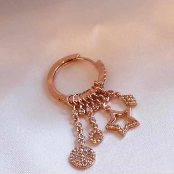 Yıldız Rose Gold Kaplama Charm Küpe - Resim 4