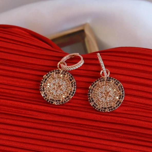 Zirkon Taşlı Apm Monaco Modeli Klasik Desen Rose Gold Gümüş Küpe - Resim 2