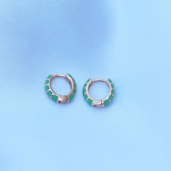 Yeşil Mine İşli Rose Gold Kaplama Gümüş Küpe - Resim 2