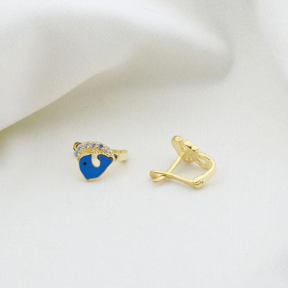 Yunus Balığı Zirkon Taşlı Gold Kaplama Çocuk Küpesi ürün görseli 1