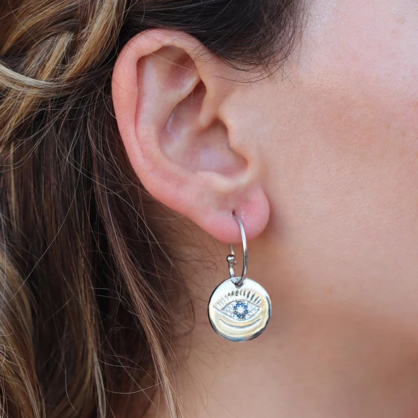 Apm Modeli Zirkon Taşlı Göz Gümüş Küpe - Resim 3