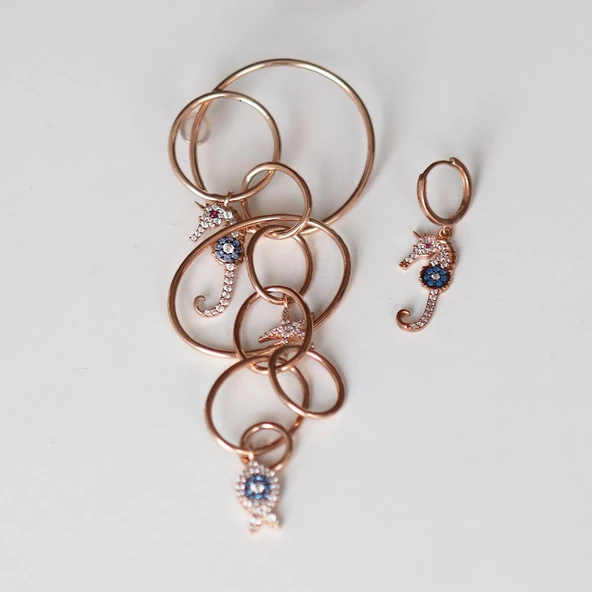 Apm Tasarım Modeli Deniz Atı Rose Gold Kaplama Gümüş Küpe - Resim 2