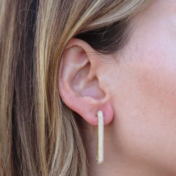 Zirkon Taşlı Gold Kaplama P Gümüş Küpe ürün görseli 1