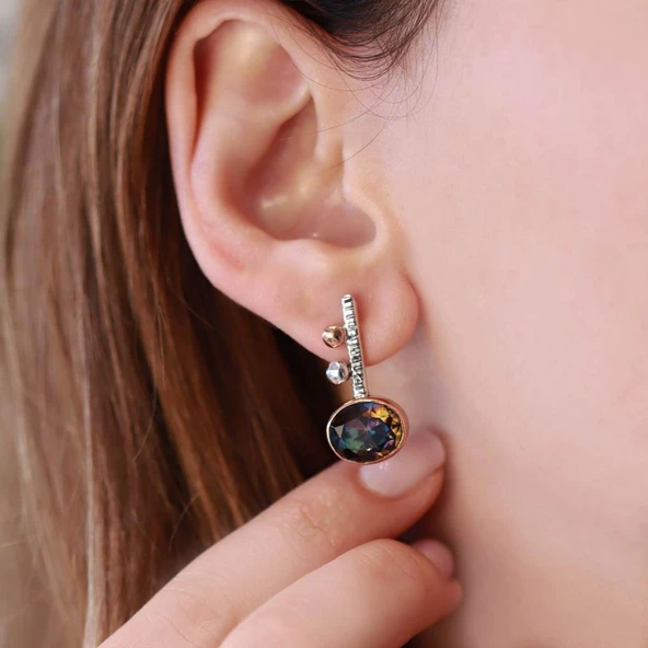 Mistik Topaz Taşlı El İşi Otantik Gümüş Küpe - Resim 4