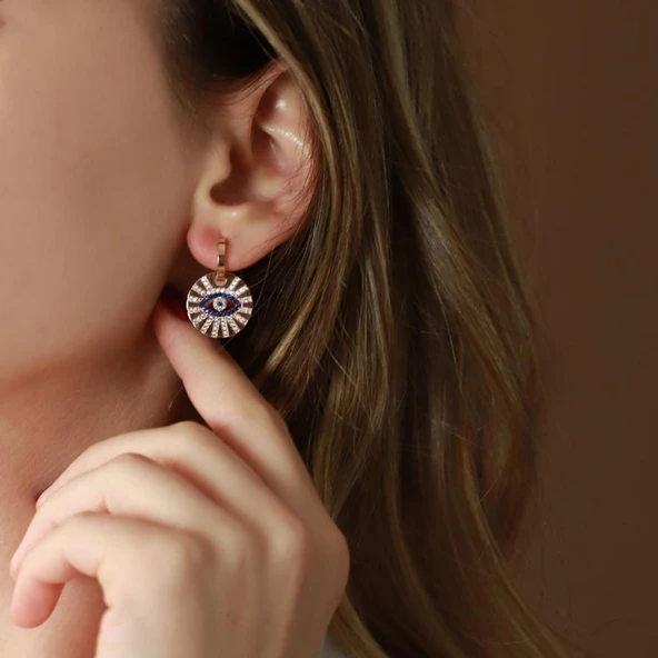 Göz Model Zirkon Taşlı Rose Gold Kaplama Gümüş Küpe ürün görseli 1