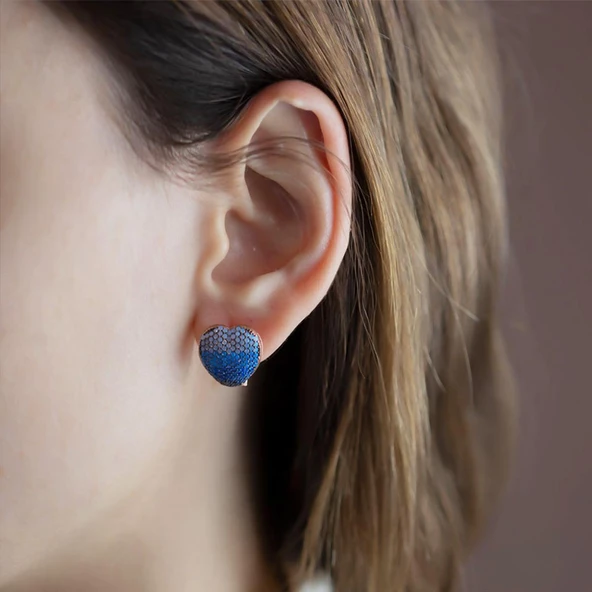 Nano Taşlı Kalp Gümüş Küpe ürün görseli 1