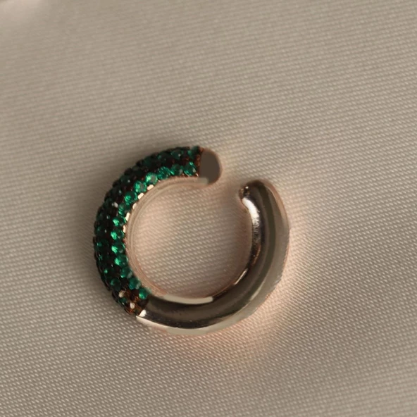 Yuvarlak Yeşil Zirkon Taşlı Gümüş Kıkırdak Küpe - Resim 3