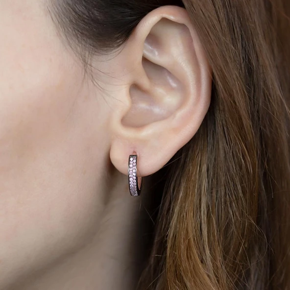 2 Sıra Pembe Taşlı Halka Küpe ürün görseli 1