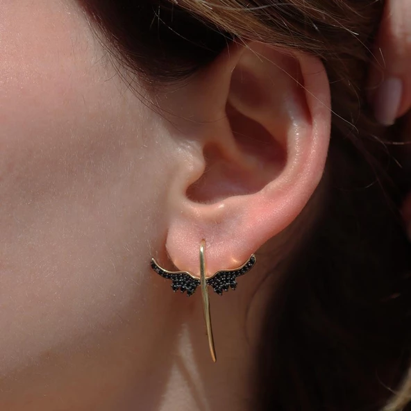 Mikail Kılıcı Gold Kaplama Zirkon Taşlı Gümüş Küpe - Resim 2