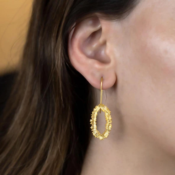 Gümüş Üzeri Altın Kaplama El İşi Otantik Küpe ürün görseli 1