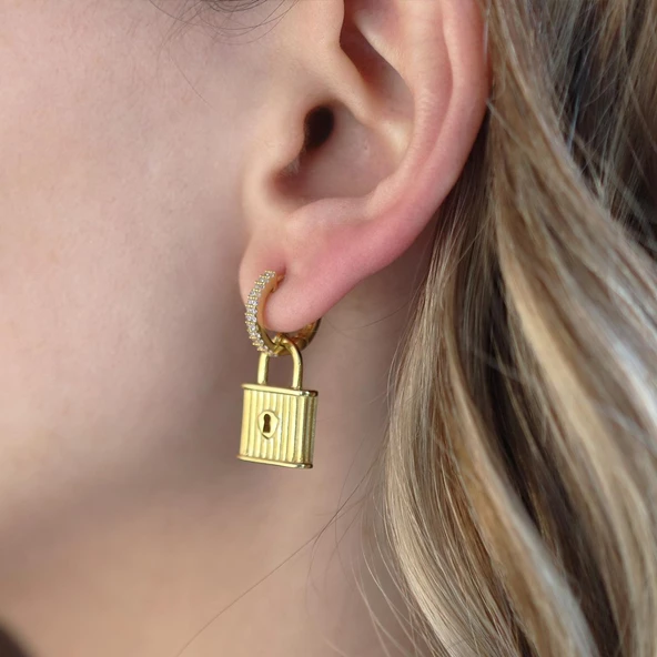 Kilit Gümüş Küpe - Resim 3